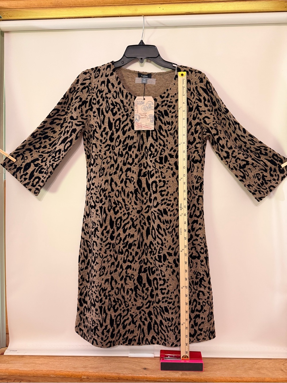 Tacera Taupe and Black Leopard Midi Dress